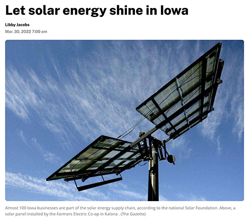Solar energy shines in Iowa